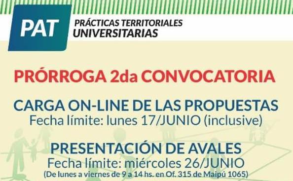 PRÓRROGA CONVOCATORIA DE PRÁCTICAS TERRITORIALES UNIVERSITARIAS PARA EL 2º SEMESTRE DE 2019