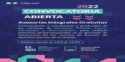 CONVOCATORIA ABIERTA PARA PRÁCTICAS EN ASESORÍA JURÍDICA GRATUITA DE LA UNR