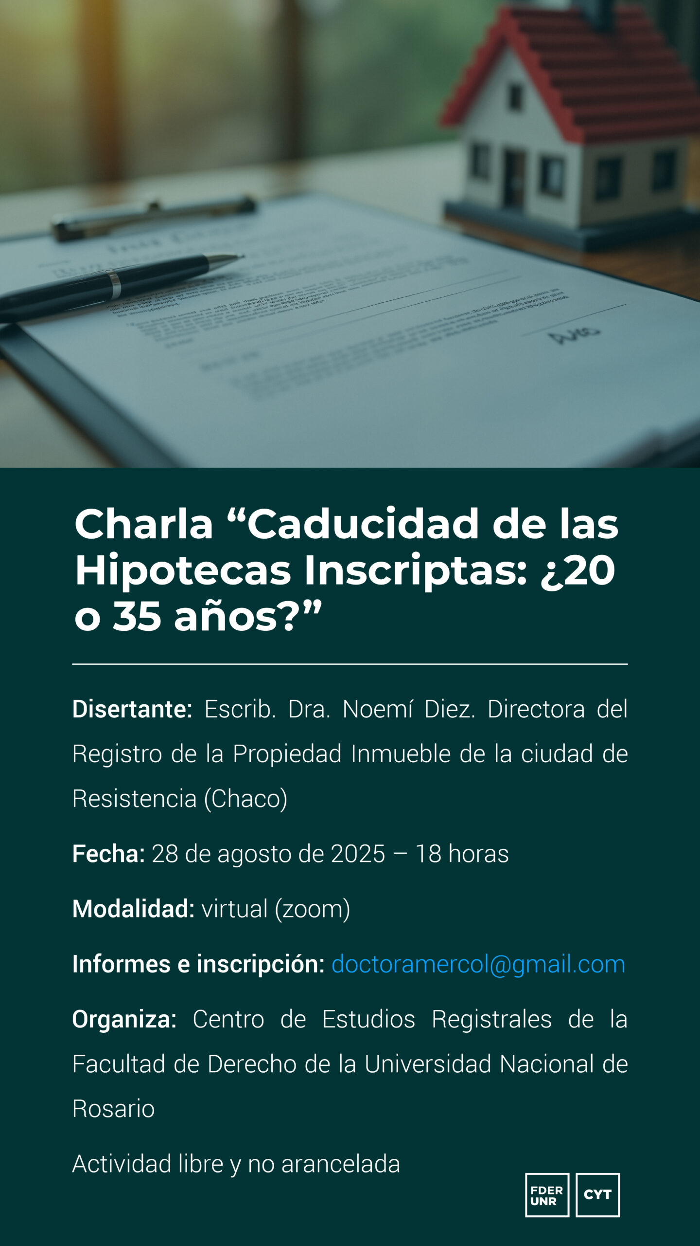 Charla, caducidad de las hipotecas inscriptas 20 o 35 años? 28 de agosto a las 18 hs. por zoom